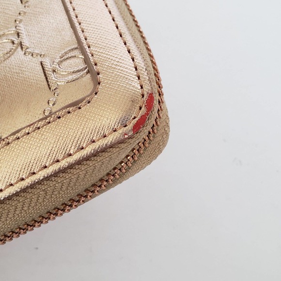 BEBE Rose Gold Signature Zip Around Clutch Wallet Continental Large Long Metalic - Picture 4 of 9